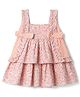ToffyHouse Cotton Woven Frock with Sleeveless, Floral Print in Peach
