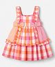 ToffyHouse Cotton Woven Frock with Sleeveless, Bow Applique and Checked Print in Pink