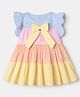 ToffyHouse Cotton Woven Frock with Half Sleeves, Frill Sleeves Checks Print and Bow Applique in Yellow
