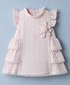ToffyHouse Cotton Woven Dress with Frill Sleeves and Flower Applique in Pink