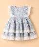 ToffyHouse Cotton Woven Dress with Sleeveless, Tiered Style and Floral Print in Blue