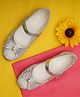 boyz n galz Velcro Closure Ballerina With Pearl Embellishment & Bow Applique - White