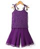 Teentaare Cotton Woven Sleeveless Kurta & Sharara Set With Floral Print & Lace Detailing - Purple
