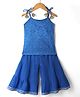 Teentaare Cotton Woven Sleeveless Kurta & Sharara Set With Floral Print & Lace Detailing - Blue