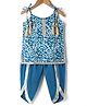 Teentaare Cotton Woven Sleeveless Printed Kurta & Salwar Set - Teal Blue