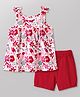 Doodle Poodle 100% Cotton Single Jersey Knit Sleeveless Top & Shorts Set With Floral Print - White & Red