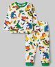 Babyhug Cotton Knit Full Sleeves T-Shirt & Pyjama Co-Ord Night Suit With Dino Print - White