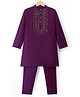 Pine Kids Woven Full Sleeves Floral Embroidered Kurta & Pyjama Set - Purple