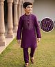 Pine Kids Woven Full Sleeves Floral Embroidered Kurta & Pyjama Set - Purple