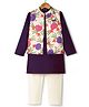 Pine Kids Woven Full Sleeves Floral Printed Kurta Pyjama Set With Jacket - Purple