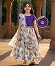 Pine Kids Woven Half Sleeves Floral Embroidered & Printed Lehenga Choli Set With Dupatta - Purple