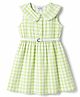Hola Bonita Woven Sleeveless Checked Peter Pan Collar Dress With Belt & Lace Detailing - Light Green