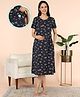 Moms Ever Knitted Knit Half Sleeves Abstract Printed Nighty With Overlap Nursing Access - Dark Blue