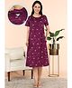 Moms Ever Knitted Knit Half Sleeves Hearts Printed Nighty With Overlap Nursing Access - Wine