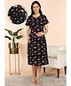 Moms Ever Knitted Knit Half Sleeves Watermelons Printed Nighty With Overlap Nursing Access - Black