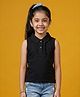 Kaboosh Cotton Knit Sleeveless Frill Detailed Polo Tee - Black