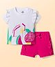 Doodle Poodle 100% Cotton Single Jersey Knit Half Sleeves Top & Shorts Set with Fruit Print - White & Pink