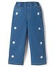 Pine Kids Denim Woven Full Length Jeans with Flower Embroidery in Navy Blue