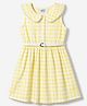 Hola Bonita Woven Sleeveless Checked Peter Pan Collar Dress With Belt & Lace Detailing - Yellow