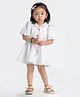 Rose Couture Cotton Blend Woven Half Puffed Sleeves Floral Embroidered Dress - White