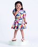 Rose Couture Cotton Blend Woven Half Puffed Sleeves  Geometric Printed Top & Skirt Set - Multi Colour