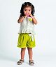Rose Couture Cotton Blend  Sleeveless Floral Printed & Applique Detailed Top & Shorts Set - Green