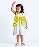 Rose Couture Cotton Blend Woven Sleeveless Floral Applique Detailed & Polka Dots Printed Ruffle Detailed Tiered Top & Shorts Set - Green