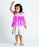 Rose Couture Cotton Blend Woven Sleeveless Floral Applique Detailed & Polka Dots Printed Ruffle Detailed Tiered Top & Shorts Set - Pink