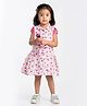 Rose Couture Knitted Woven Floral Printed Pinafore Dress With Half Sleeves Top - Pink