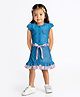 Rose Couture Cotton Blend Woven Cap Sleeves Placement Striped Dress - Blue