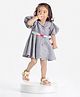 Rose Couture Cotton Blend Woven Half Puffed Sleeves Polka Dots Printed Dress - Grey