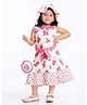 Rose Couture Cotton Blend Woven Sleeveless Strawberry Printed Dress With Hat & Sling Bag - Pink