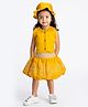 Rose Couture Cotton Silk Woven Sleeveless Floral Applique Detailed Waistcoat & Skirt Set - Mustard