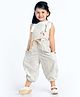 Rose Couture Cotton Blend Woven Hand Embroidery Dungaree With Sleeveless Top - Grey