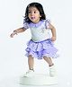 Rose Couture Cotton Blend Woven Cap Sleeves Floral Applique Detailed Top & Layered Skirt Set - Lavender