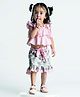 Rose Couture Cotton Blend Woven Sleeveless Floral Applique Detailed Top & Frill Detailed Skirt Set - Peach