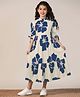 Fashion Dream Rayon Woven Three Fourth Sleeves Floral Printed Dress - Navy Blue