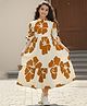Fashion Dream Rayon Woven Three Fourth Sleeves Floral Printed Dress - Rust
