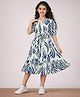 Fashion Dream Rayon Woven Three Fourth Sleeves Abstract Printed Dress - Blue