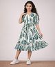 Fashion Dream Rayon Woven Three Fourth Sleeves Abstract Printed Dress - Teal Blue