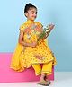 BIBA Cotton Woven Half sleeves Floral Printed Lace Embellished Kurti & Pant Set With Dupatta - Yellow
