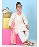 BIBA Woven Three Fourth Sleeves  Floral Embroidered Lace Detailed Kurti & Pant With Dupatta Set - White