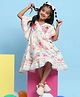 BIBA Cotton Woven Half Flutter Sleeves Lace Embellished & Floral Printed Dress - White