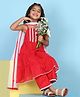 BIBA Cotton Woven Sleeveless Floral Lace & Tassels Detailed Tiered Kurti & Pants Set - Red