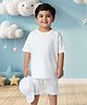 NUSYL Cotton Blend Knit Half Sleeves Solid Tee & Shorts Set - White