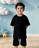 NUSYL Cotton Blend Knit Half Sleeves Solid Tee & Shorts Set - Black