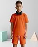 NUSYL Cotton Blend Knit Half Sleeves Solid Tee & Shorts Set -  Orange