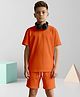NUSYL Cotton Blend Knit Half Sleeves Solid Tee & Shorts Set -  Orange