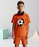 NUSYL Cotton Blend Knit Half Sleeves Football Printed Tee & Shorts Set - Orange
