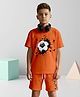 NUSYL Cotton Blend Knit Half Sleeves Football Printed Tee & Shorts Set - Orange